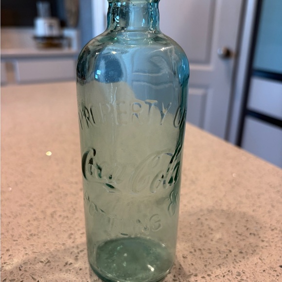 Coca-Cola Embossed Aqua Glass Bottle VINTAGE - Picture 1 of 3
